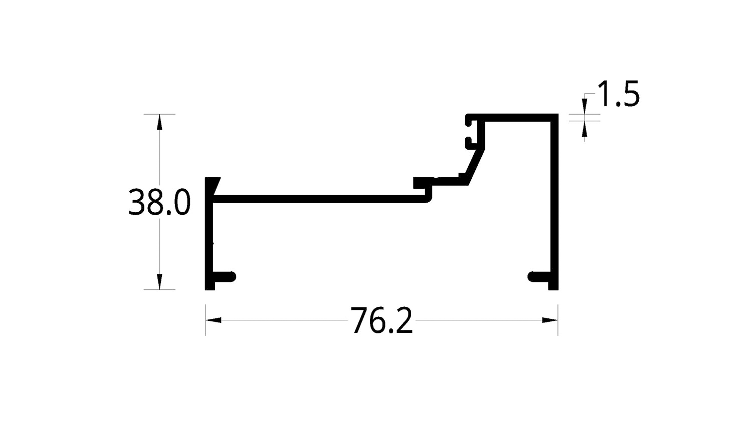 HORIZONTAL/VERTICAL DESCENTRADO S201/7638/3 X 1½ (76.2 X 38) mm. ESPESOR 1.5 mm.