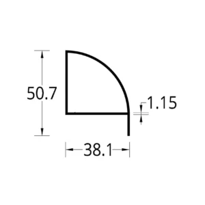 TUBULAR 1/4 DE CIRCULO CON ALETA (1 1/2)” (38.1 X 50.7) mm. ESPESOR 1.15 mm.