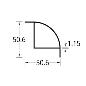 TUBULAR 1/4 DE CIRCULO CON DOBLE ALETA (1 1/2)” (50.6 X 50.6) mm. ESPESOR 1.15 mm.
