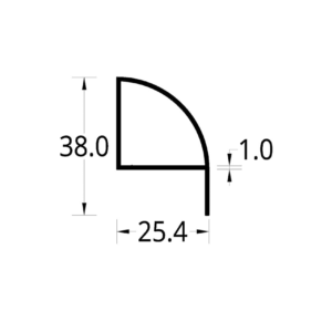 TUBULAR 1/4 DE CIRCULO CON ALETA (1)”  (25.4 X 38)  mm. ESPESOR 1 mm.