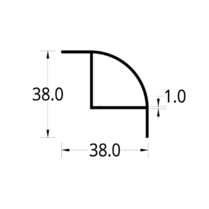 TUBULAR 1/4 DE CIRCULO CON DOBLE ALETA (1)” (38 X 38) mm. ESPESOR 1 mm.